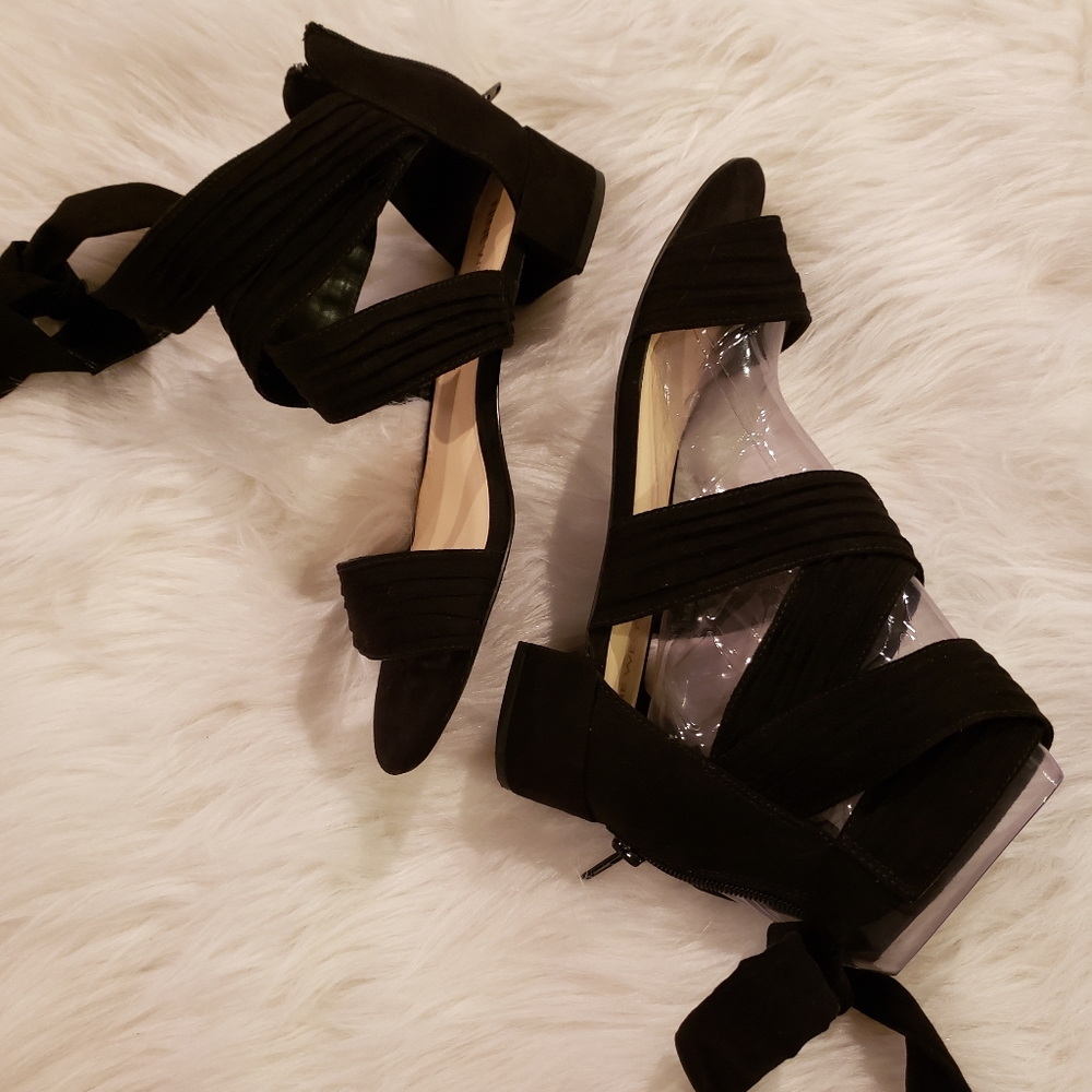 Nine West Black Suede Ankle tie Sandals 9.5
